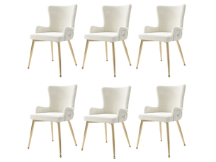Lot de 6 chaises 55x45x85cm avec pieds en métal, polyvalentes, douces et confortables, velours, beige et doré