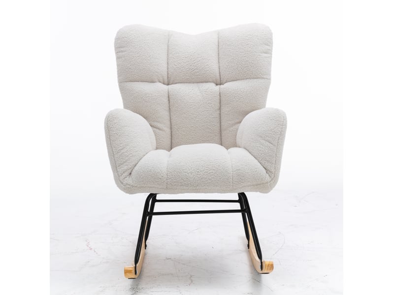  Fauteuil à bascule 80 x 70 x 95 cm blanc, tissu peluche et structure métal pour salon et chambre  - Conforama A