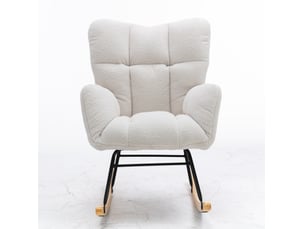 Fauteuil à bascule 80 x 70 x 95 cm blanc, tissu peluche et structure métal pour salon et chambre
