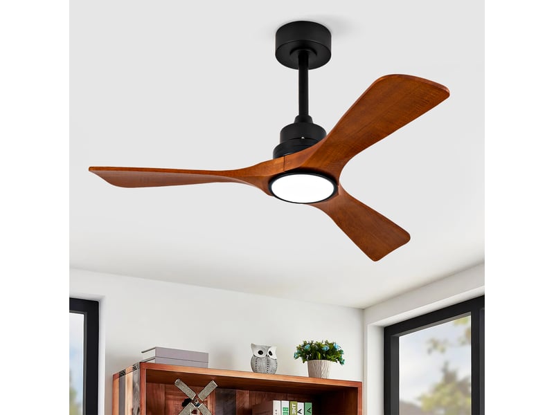 Ventilateur de plafond 42 pouces en métal et bois avec éclairage noir et noyer chicfurn - Conforama B