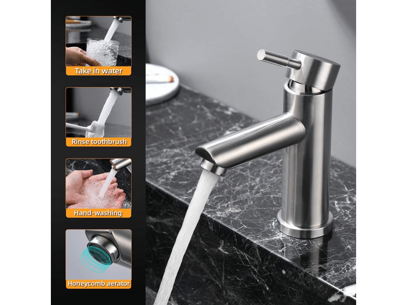  Robinet de salle de bain, acier inoxydable 304, chaud et froid, avec flexible de 60 cm  - Conforama E