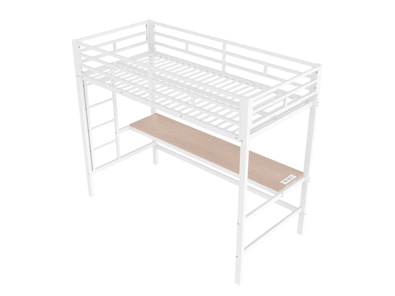 Lit mezzanine avec bureau LED, métal blanc, 90x200 cm, USB - Conforama D