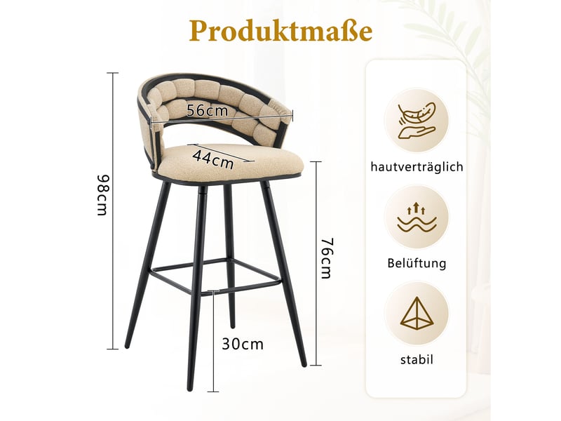  Lot de 4 tabourets de bar,56x50,5x98,5 cm,velours et métal noir,beige  - Conforama C
