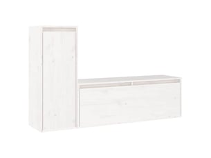 Lot de 2 meuble tv bas salon blanc bois massif de pin shl53947