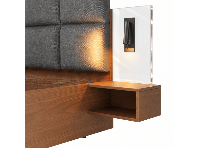 Lit 160 × 200 cm effet noyer avec chevets, liseuses, usb-c et led Fay Lum - Conforama E