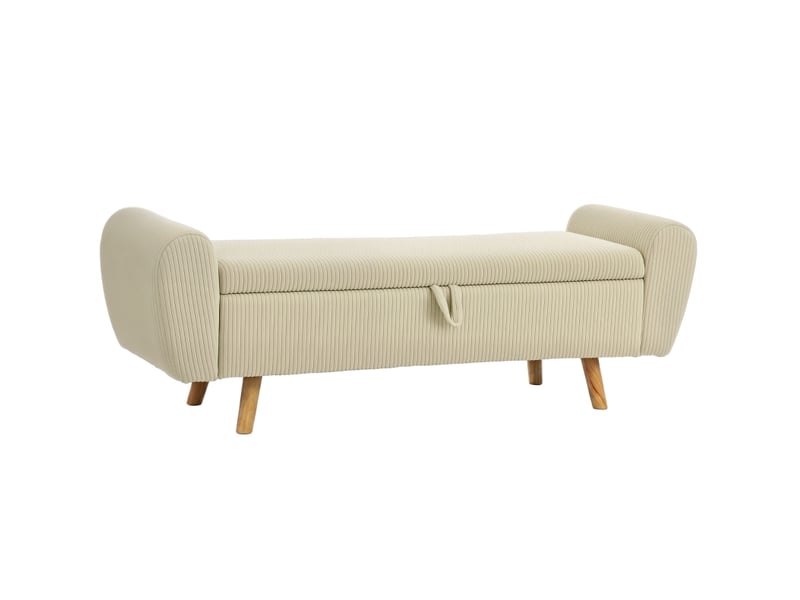  Banquette de rangement 150x45x51 cm accoudoirs roulés bois beige  - Conforama A