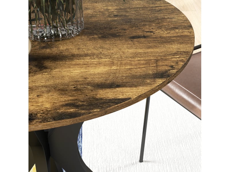  Table à manger ronde, 80x80x75 cm, repas, salle à manger, design moderne, plateau mdf, piètement acier, coloris marron  - Conforama E