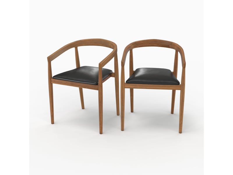 Lot de 2 chaises en bois de teck vernis et assise en cuir noir-bali Bali - Conforama A