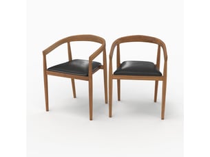 Lot de 2 chaises empilables en bois de teck vernis, assise en cuir-bali