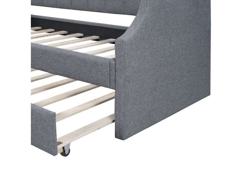  Lit banquette 90x200 capitonné avec lit gigogne - lin gris 213x97x81 cm  - Conforama E