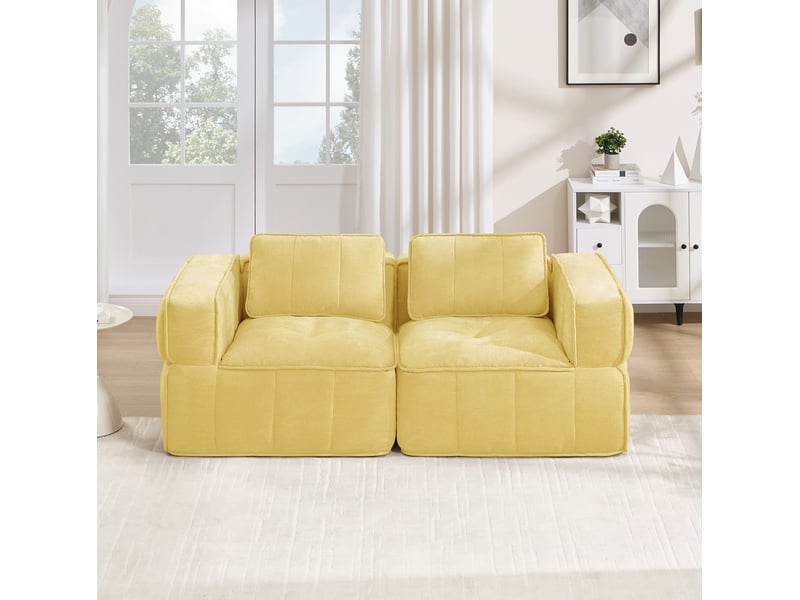  Canapé 2 places 198x93x67cm, sans montage, design contemporain, confort immédiat, assise profonde, modulaire, tissu, jaune  - Conforama E