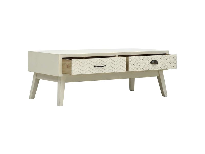  Table basse - table de salon - table à thé avec 2 tiroirs gris sculpté 110x50x40 cm bois  - Conforama C
