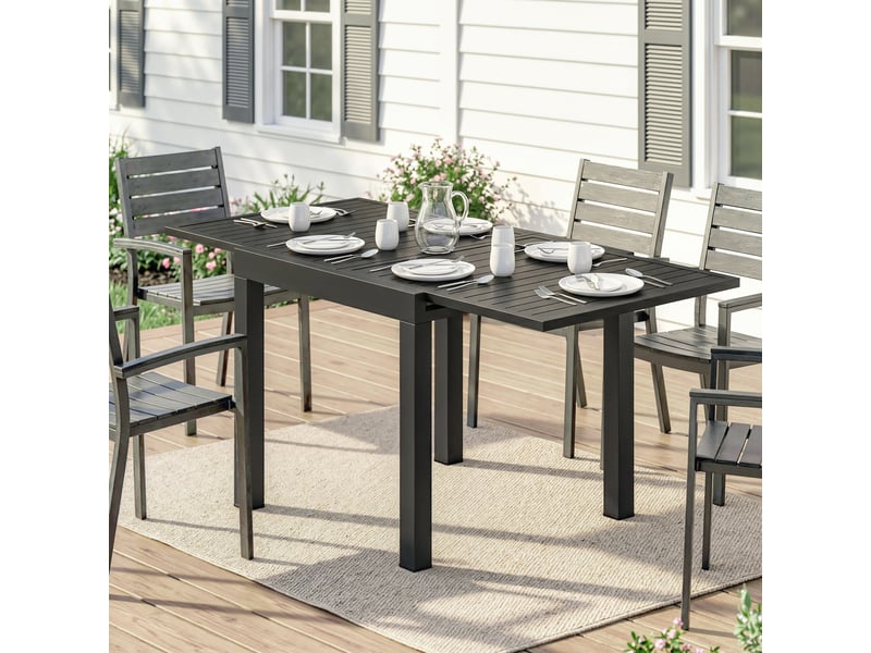  Table de jardin extensible aluminium noir 160x80x75cm  - Conforama D