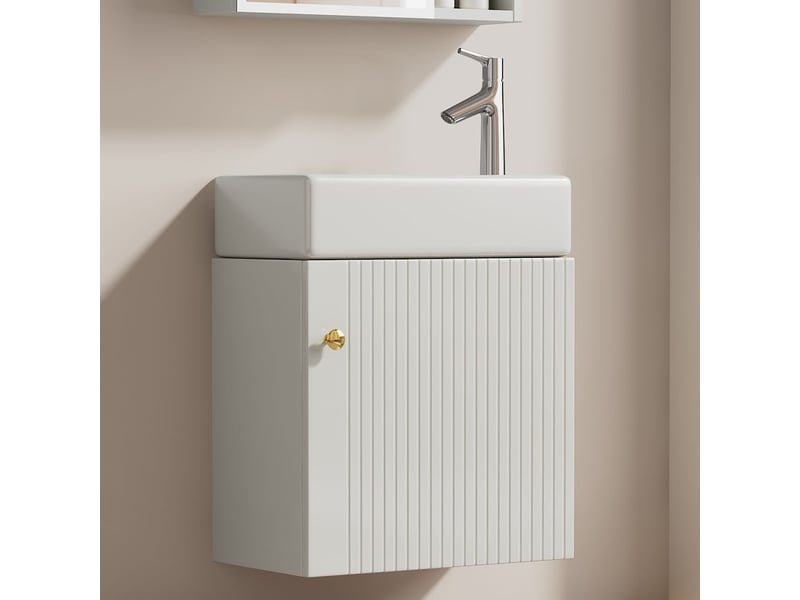 Meuble sous-vasque 46 cm avec vasque en céramique, meuble salle de bain suspendu blanc, petit meuble pour wc invités - Conforama C