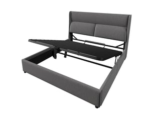 Lit coffre double avec tête de lit réglable 160x200 cm tissu lin gris
