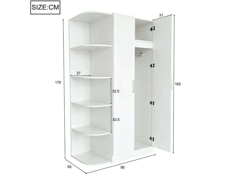  Armoire 90x55x170 cm double porte avec tablettes et tiroirs mdf blanche  - Conforama E