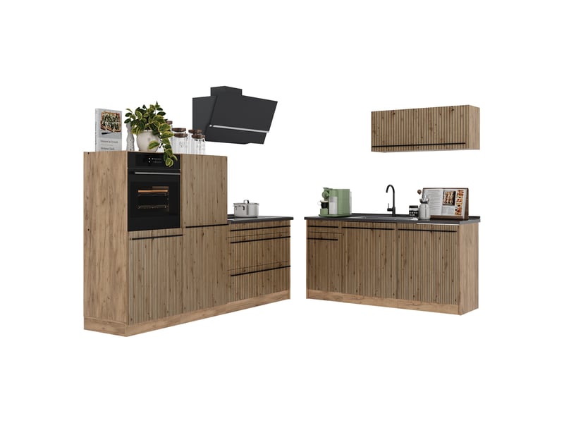 Vicco cuisine, chêne artisanchêne doré, 220cm plan de travail chêne doré - Conforama E