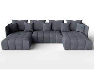 Canapé d'angle panoramique convertible <strong>AX LIVING </strong> <strong>VeliroU</strong> 6 places Velours gris avec coffre de rangement