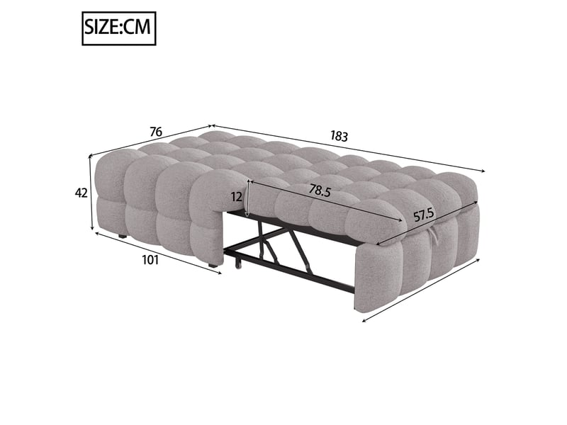  Lit simple convertible en tissu bouclette gris  - Conforama E
