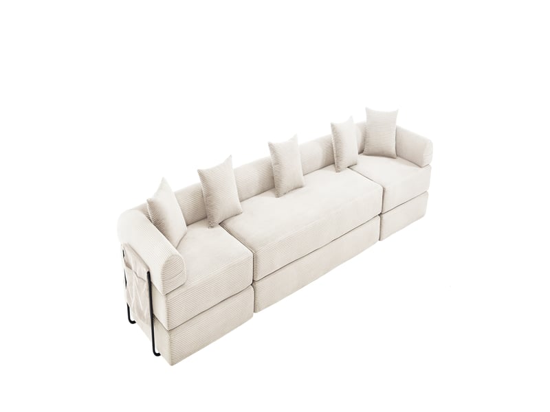 Canapé modulable beige en velours côtelé 270x180x64 cm, compressé, rangement latéral, convertible salon séjour bureau W2845S00497 - Conforama A