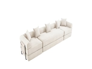 Canapé modulable beige en velours côtelé 270x180x64 cm, compressé, rangement latéral, convertible salon séjour bureau