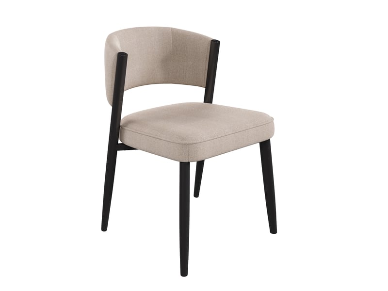  Lot de 2 chaises de salle à manger en tissu chenille taupe, pieds en métal noir, sans matelas  - Conforama D