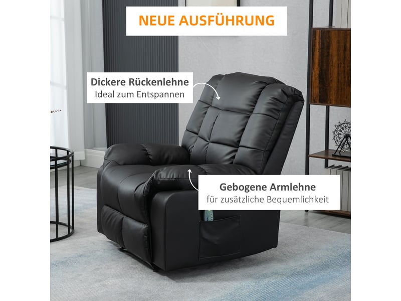  Fauteuil de massage électrique noir, inclinable à 165 degrés, 8 points vibrants, repose-pieds escamotable pour salon  - Conforama D