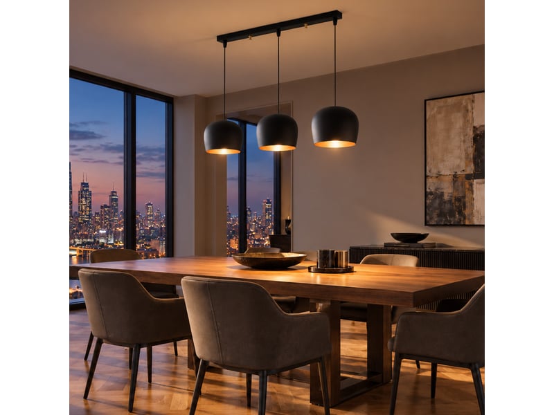  Luminaire 3 suspensions en métal noir et doré jade  - Conforama D