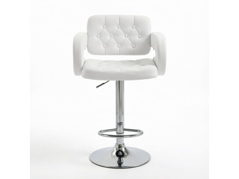  Tabouret de bar réglable avec dossier, accoudoirs et repose-pieds, en métal et revêtement synthétique blanc  - Conforama A