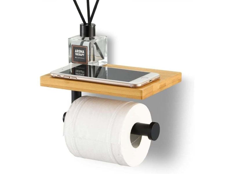  Porte papier toilette bambou étagère, sus304 noir mural, vis ou 3m adhésif, salle bain  - Conforama A