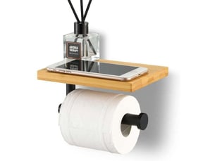 Porte papier toilette bambou étagère, sus304 noir mural, vis ou 3m adhésif, salle bain