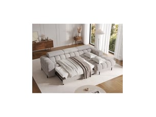 Canapé d'angle droit fixe <strong></strong> <strong></strong> 3 places Polyester gris avec coffre de rangement