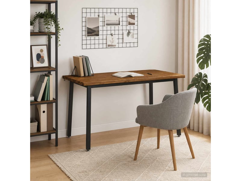  Table à manger moderne 140x80x75 cm bois d'acacia massif naturel et noir shl45465  - Conforama C