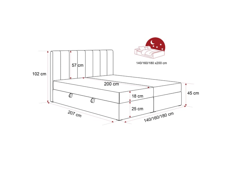  Lit coffre leo - 160x200 cm - avec matelas et surmatelas - tissu tissé chiné - gris foncé LEO - Conforama E