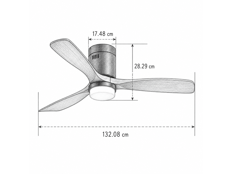 Ventilateur de plafond plat 132 cm avec lumière 3 pales en bois massif moteur réversible silencieux télécommande - Conforama C