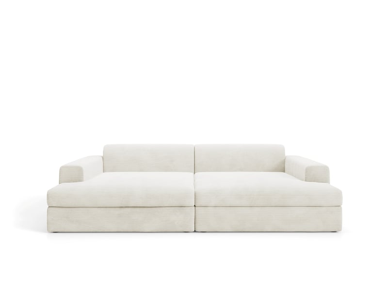 Canapé droit 4 places confort assise profonde en velours côtelé caldo beige - Conforama E