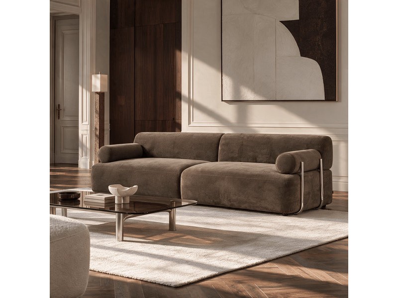  Canapé 3 places en tissu tramé toucher doux taupe volta 1VOL3PTTTP - Conforama B