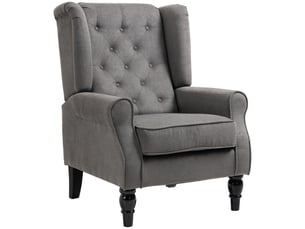 Fauteuil à oreilles capitonné pieds en eucalyptus gris et noir 74 x 86 x 102 cm