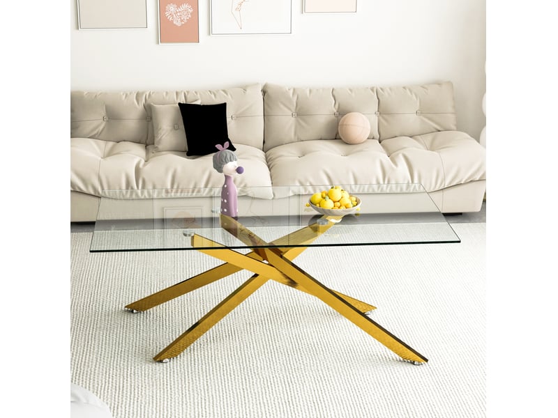  Table basse 120x60x46 cm en verre trempé et métal doré chicfurn  - Conforama C