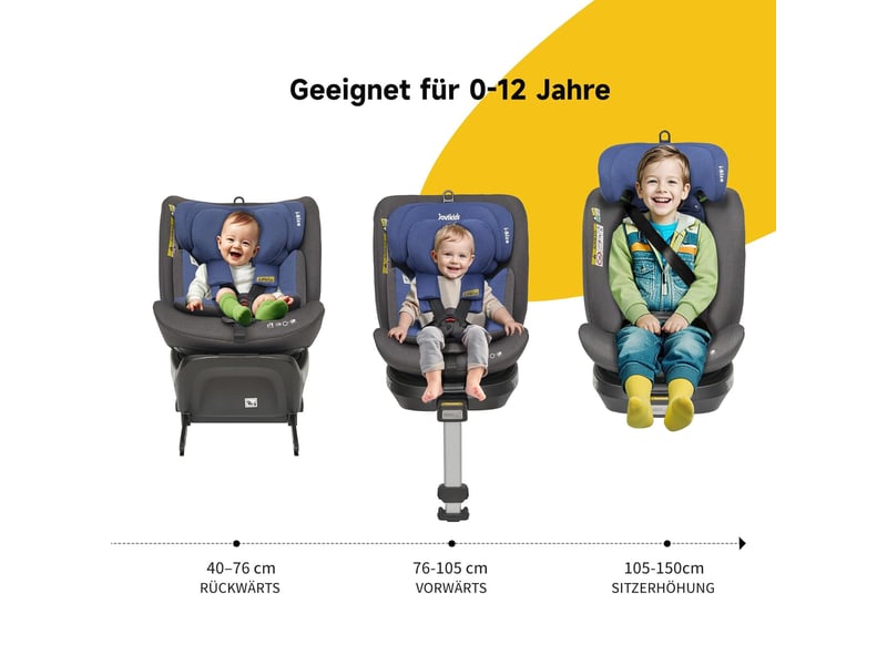 Siège auto bébé jovikids i-size r129 isofix bleu, pivotant 360°, 40-150 cm - Conforama E