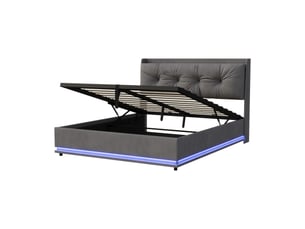 Lit coffre 140x190 cm <strong>NAHILIMI</strong> <strong></strong> coloris gris