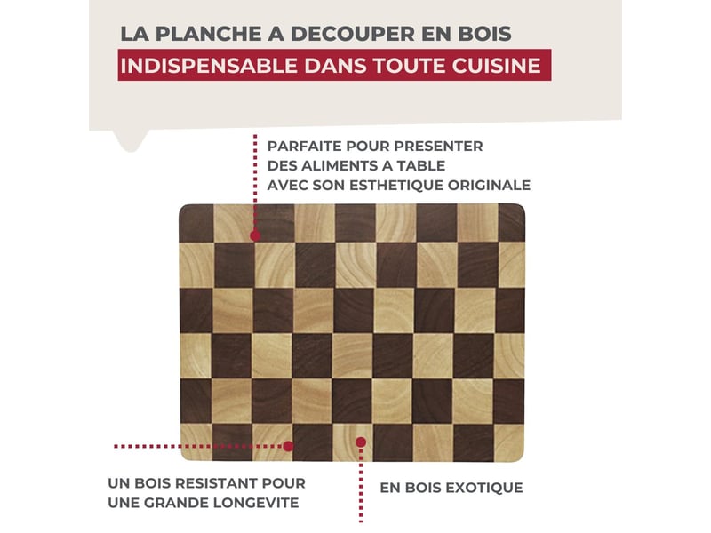 Planche à découper en hévéa fackelmann boissellerie 56782 - Conforama E