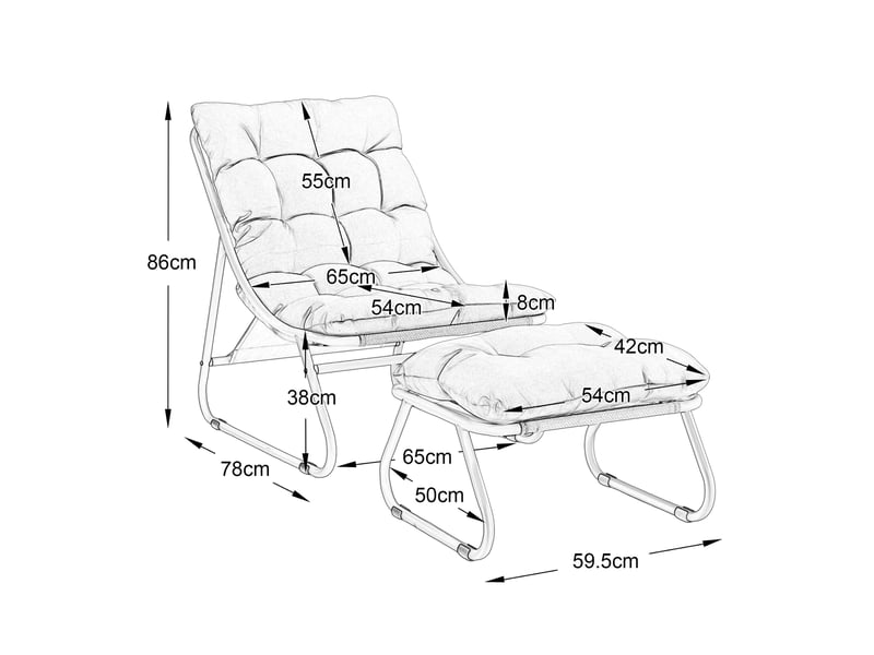  Fauteuil d'extérieur sans accoudoirs avec repose-pieds et coussin bleu marine W2021P443590 - Conforama C