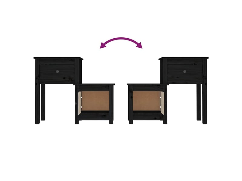  Lot de 2 tables de chevet - cabinet de chevet - table de nuit noir 79,5x38x65,5 cm bois de pin massif  - Conforama E