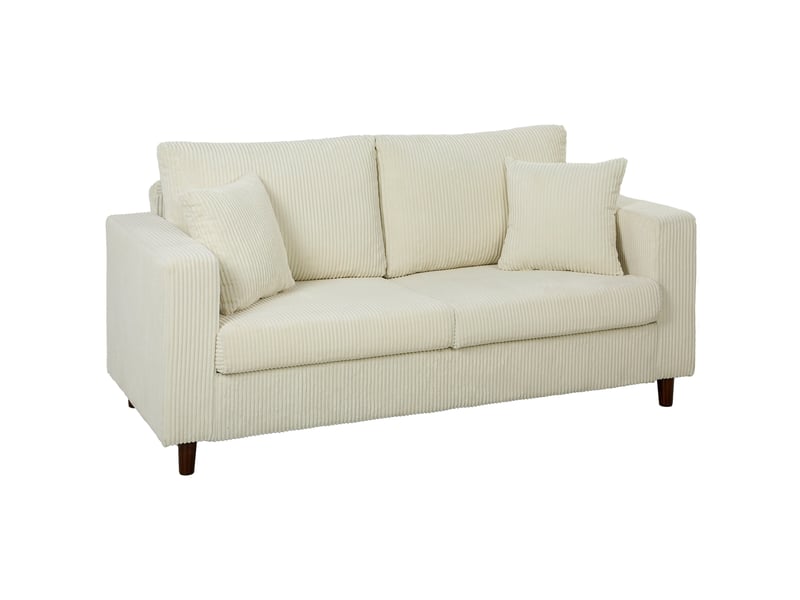 Canapé 2 places en velours côtelé, canapé de salon moderne 170 cm, assise large, crème, coussin à ressorts  - Conforama B