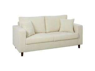 Canapé 2 places en velours côtelé, canapé de salon moderne 170 cm, assise large, crème, coussin à ressorts