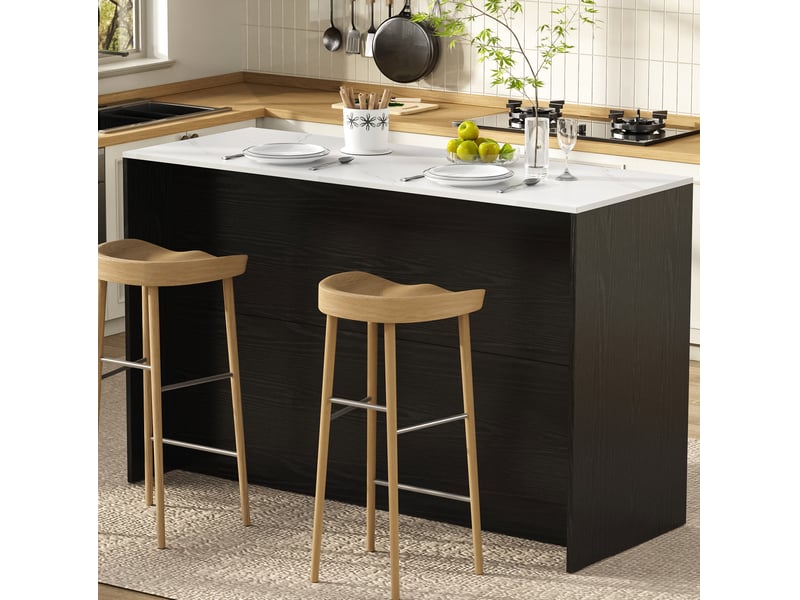  Îlot de cuisine 135x55x91 cm avec éclairage led, plan de travail, mdf, noir  - Conforama E