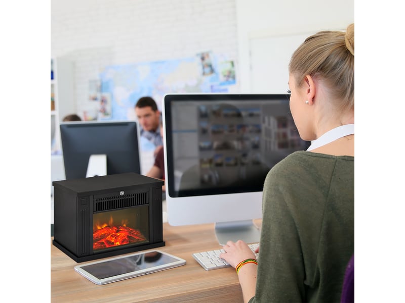  Cheminée électrique avec chauffage, effet flamme led, 600 ou 1200 w, noire  - Conforama C