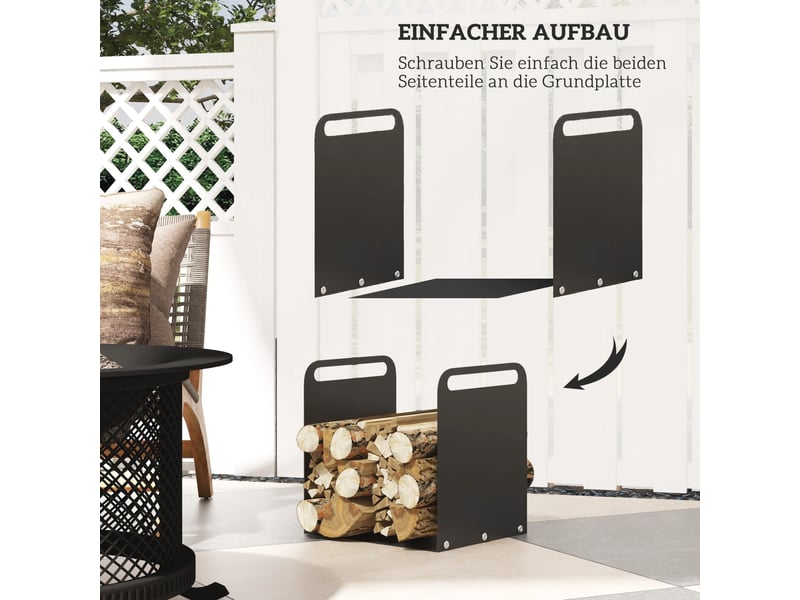  Range-bûches en acier 36,5 x 30 x 36 cm – noir – avec poignées, charge 30 kg pour intérieur et extérieur  - Conforama E