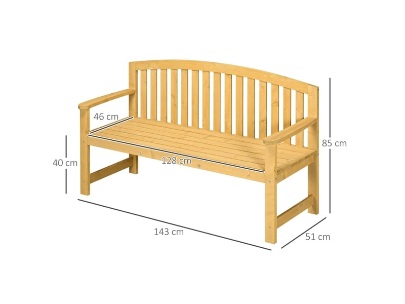 Banc de jardin 2 places en bois orange 143 x 51 x 85 cm, dossier ergonomique et finition résistante aux intempéries - Conforama C